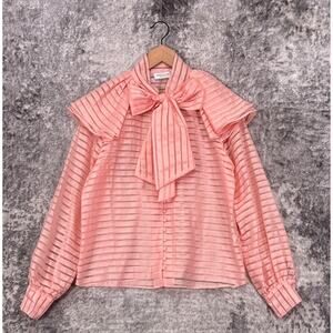 Hofmann Copenhagen Top 34 / XS Womens Pink Mesh Stripe Tie Neck Blouse